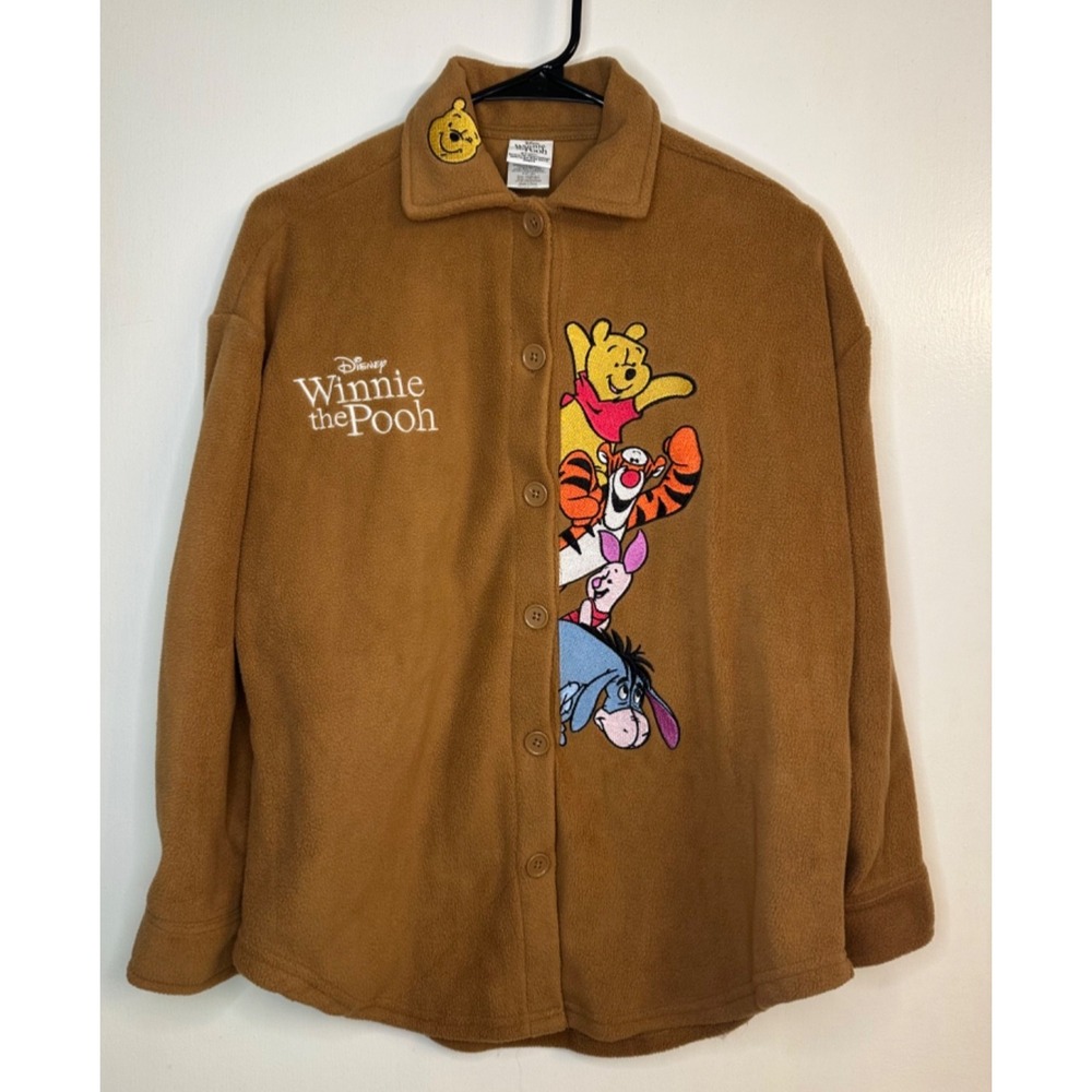 Disney‎ Winnie the Pooh XXS Brown Fleece Character Embroidered Button Up Shirt